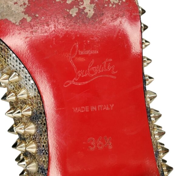 Christian Louboutin Glitter Spiked Slip On Flats Loafers - Picture 6 of 6